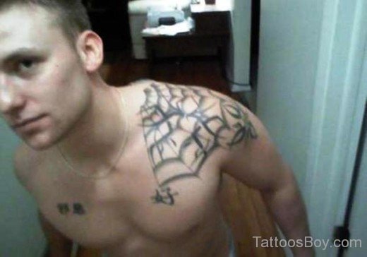 Tribal Spider Web Tattoo On Shoulder