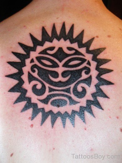 Tribal Sun Tattoo On Upper Back-TB1112