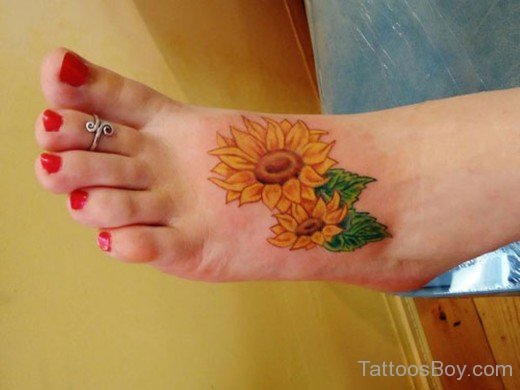 Twin Sunflowers Tattoo On Foot