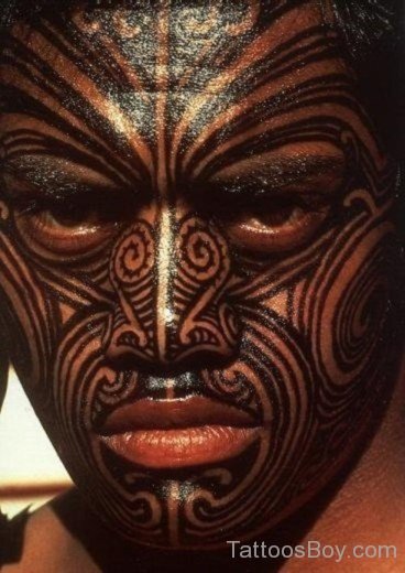 Unique Maori Tribal Tattoo On Face-TB1199