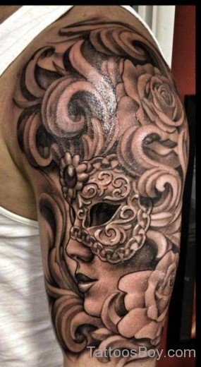 Venetian Mask And Rose Tattoo-TB1095