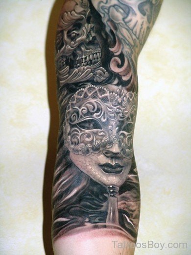 Venetian Mask And Skull Tattoo-TB1096