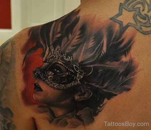 Venetian Mask Tattoo Design On Back 41-TB1110