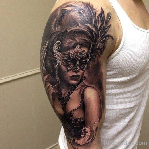 Venetian Mask Tattoo Design On Bicep-TB1113