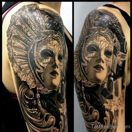 Venetian Mask Tattoo Design On Shoulder-TB1118