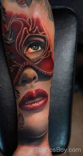 Venetian Mask Tattoo On Arm-TB1124