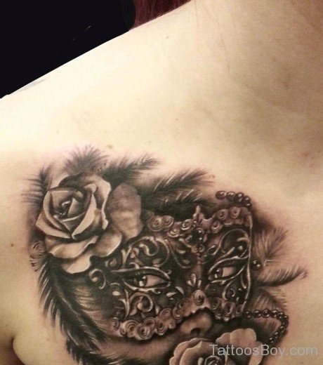 Venetian Mask Tattoo On Chest-TB1130