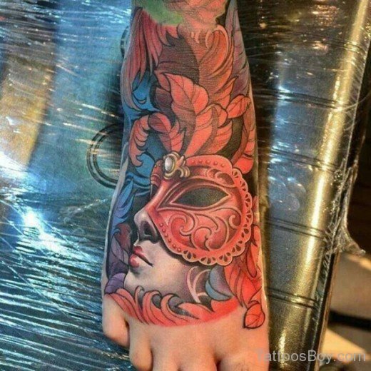 Venetian Mask Tattoo On Foot-TB1132