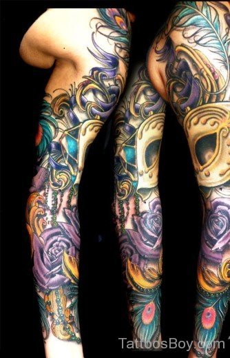 Venetian Mask Tattoo On Full Sleeve-TB1134