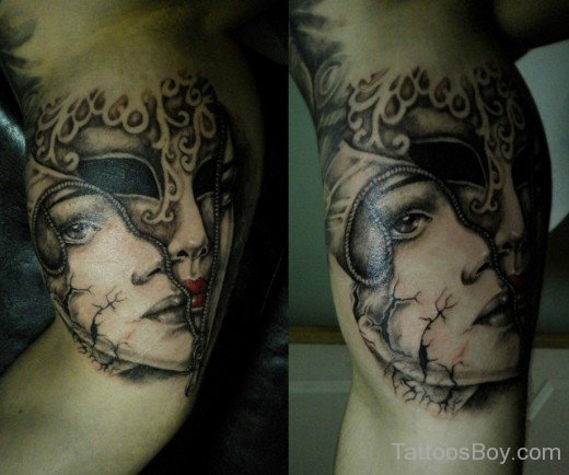 Venetian Mask Tattoo On Leg-TB1137