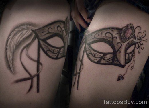 Venetian Mask Tattoo On Thigh 25-TB1140