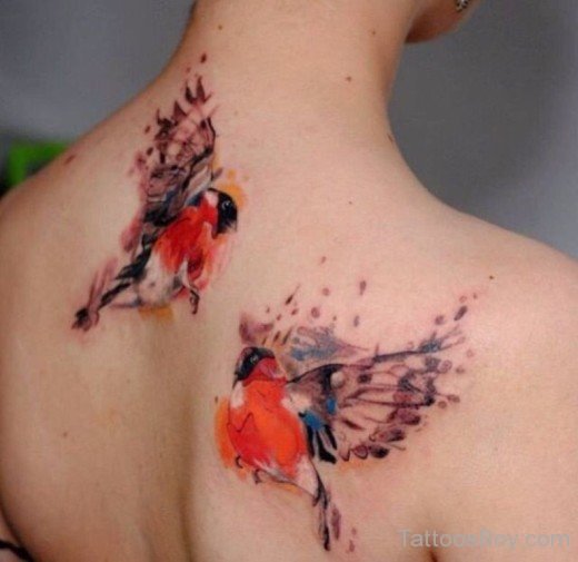 Water Colored Sparrow Tattoo On Back-Tb1117