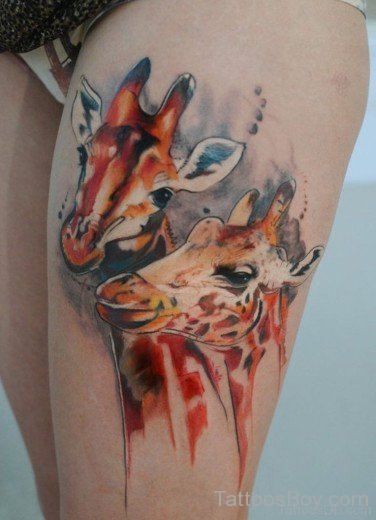 Watercolor Deer Tattoo On Thigh-TB1144