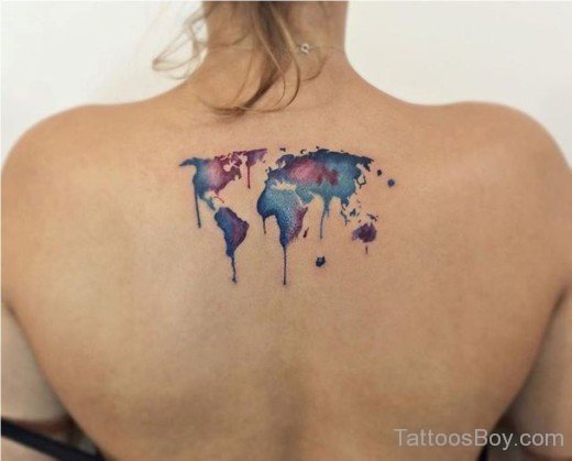 Watercolor Map Tattoo On Back-TB1124