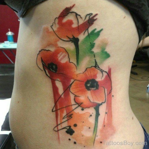 Watercolor Poppy Flower Tattoo-TB119