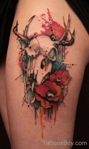 Watercolor Poppy Tattoo Design-TB1093