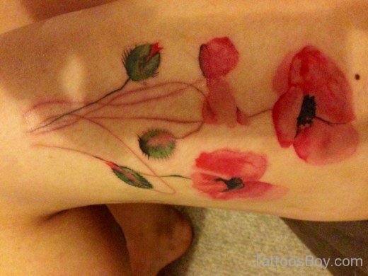 Watercolor Poppy Tattoo On Thigh-TB1094