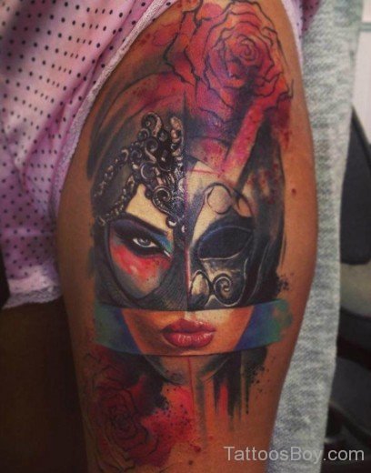 Watercolor Venetian Mask Tattoo-TB1145