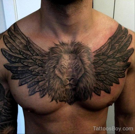 Winged Lion Head Tattoo On Chest-TB1117