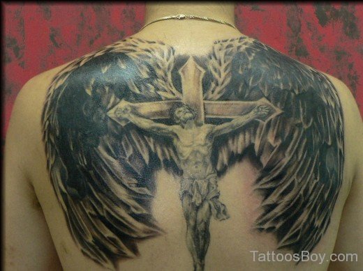 Wings And Jesus Tattoo On Back '-TB14167
