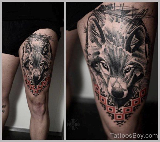 Wolf Tattoo On Thigh-TB1145