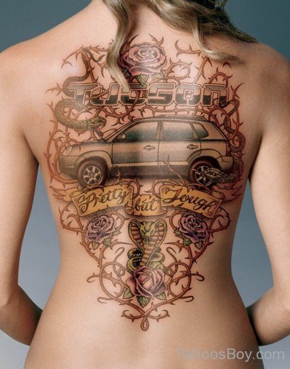 Wonderful Car Tattoo On Back-TB160