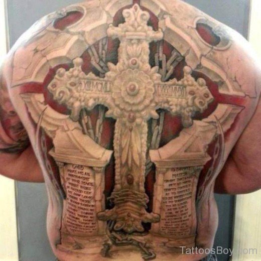 Wonderful Cross Tattoo On Full Back-TB14168