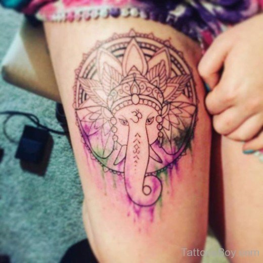 Wonderful Ganesha Tattoo On Thigh-TB1148