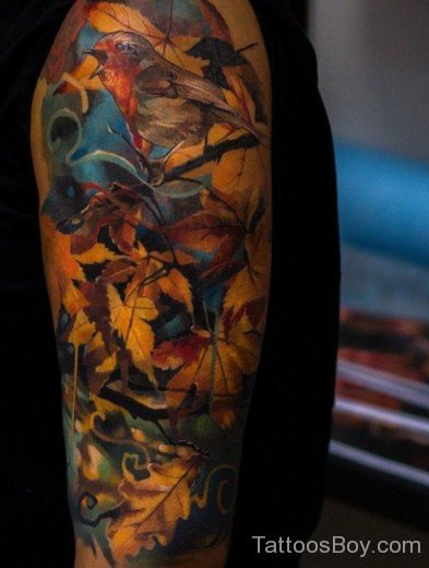 Wonderful Leaf Tattoo On Half Sleeve-TB1197