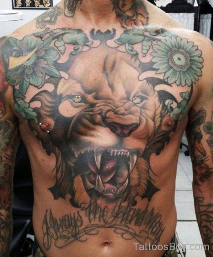 Wonderful Lion Tattoo Design On Chest-TB1147