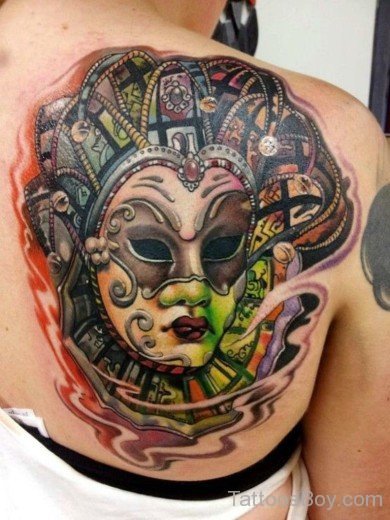 Wonderful Mask Tattoo On Back-TB151