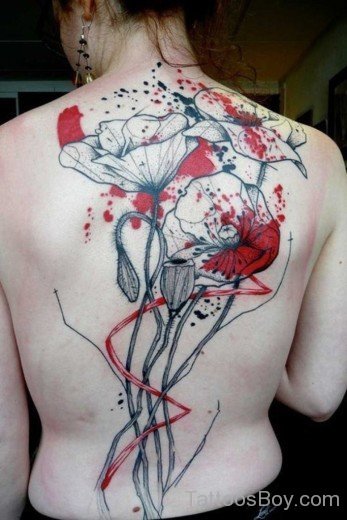 Wonderful Poppy Flower Tattoo On Back-TB1097