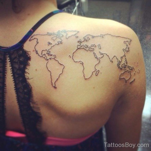 World Map Tattoo  On Back-TB1130