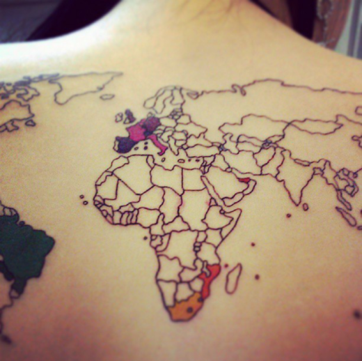 World Map Tattoo On Back-TB1133