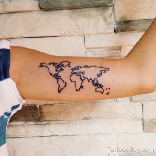 World Map Tattoo On Bicep-TB173