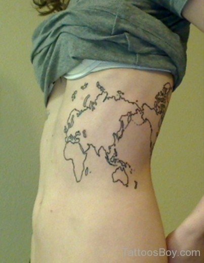 World Map Tattoo On Rib 4-TB1134