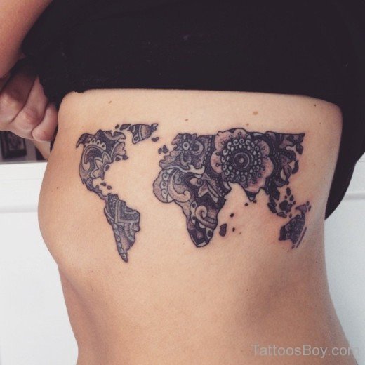 World Map Tattoo On Rib-TB1135