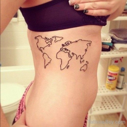 World Map Tattoo On Rib-TB174