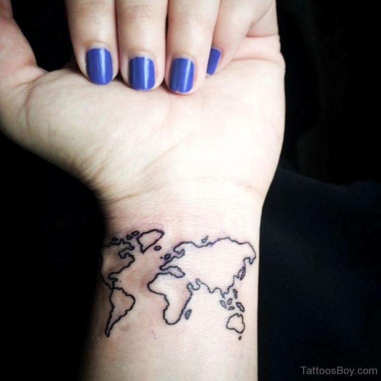 world tattoo on wrist