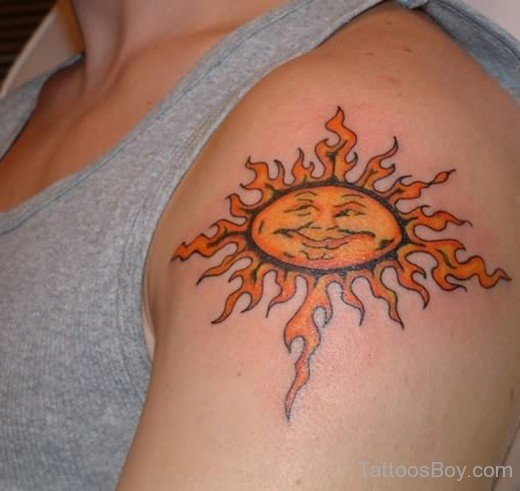 Yellow Sun Tattoo On Shoulder-TB1120