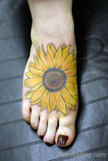 Yellow Sunflower Tattoo On Foot-TB1295