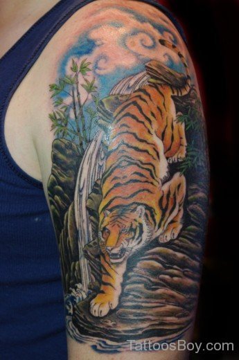 Yellow Tiger Tattoo On Half Sleeve-TB1102