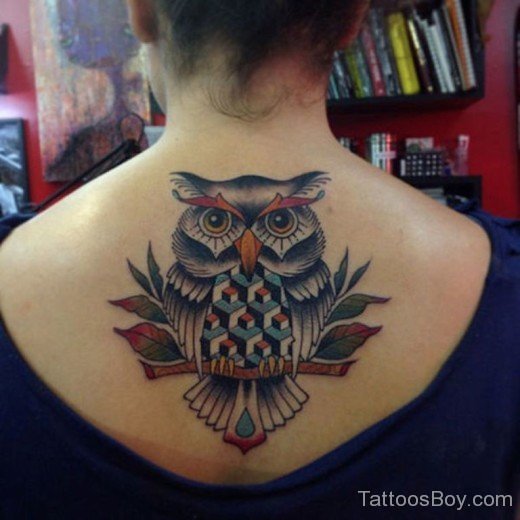 Attractive Owl Tattoo On Back-TB14002