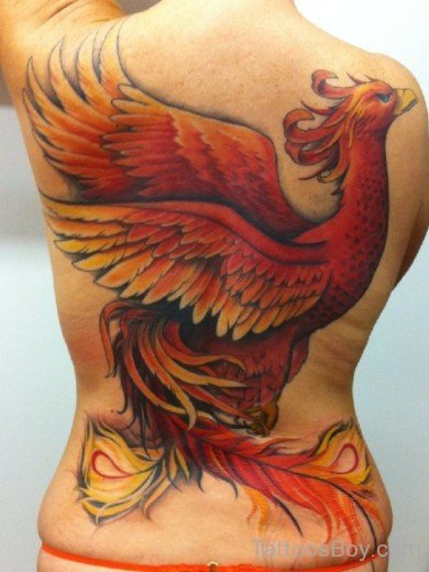 Awesome Phoenix Tattoo On Back-TB14006