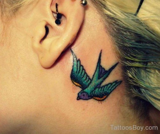 Bird Tattoo On Behind Ear-TB14026