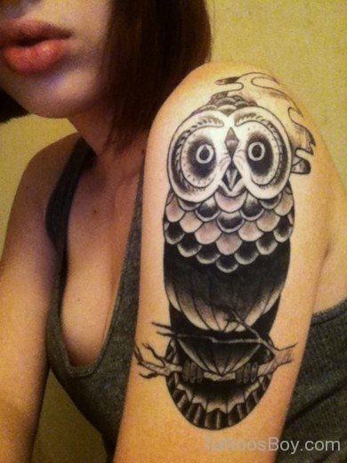 Black Owl Tattoo On Bicep