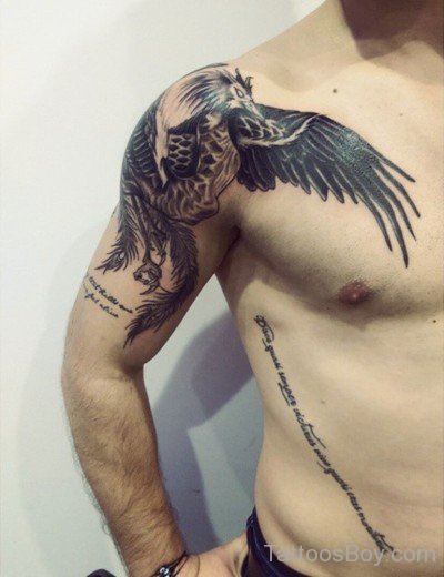 Black Phoenix Tattoo On chest-TB1012