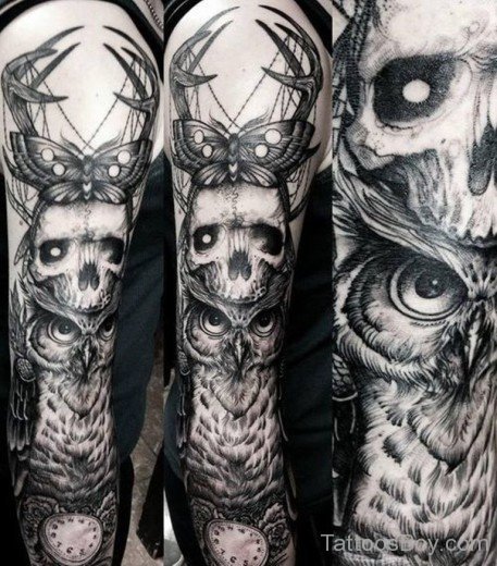 Butterfly And Owl Tattoo On Half Sleeve-TB1027