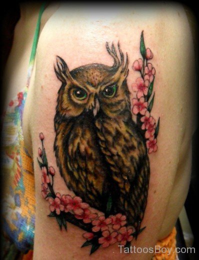 Cheery Blossom Flower  And Owl Tattoo-TB1030