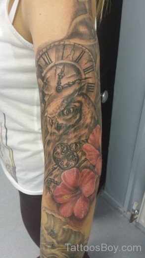 Clock And Owl Tattoo Design-TB1031